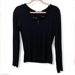 Comfy & Slinky Pre-loved Goth Alt Whimsygoth Ribbed Black Long Sleeve Henley Top